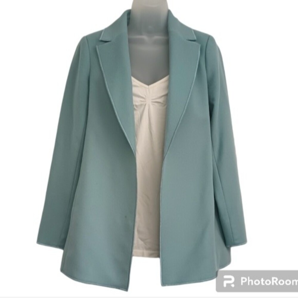 Worth Blue Cashmere Wool Blend Long Line Open Front Jacket